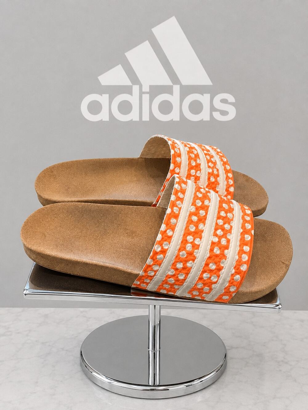 Adidas Women’s Adilette Polka Dot Slides Beam Orange Gum GX9482 Size 11